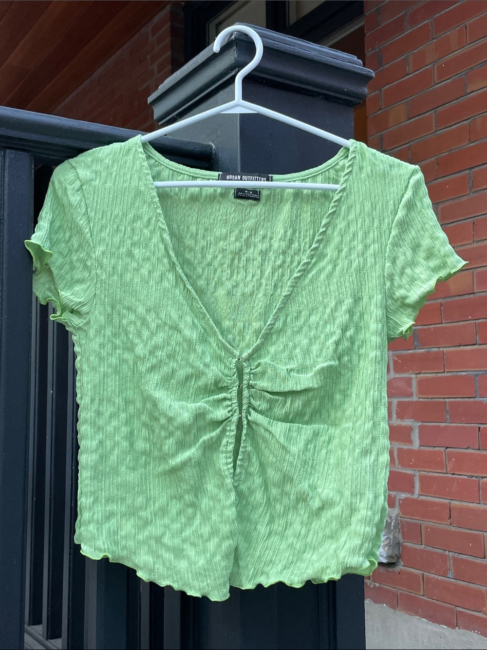 Urban Outfitters Green Textured Ruched Front Crop Top